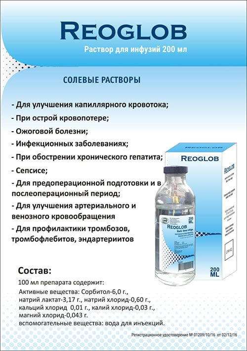 РЕОГЛОБ раствор для инфузий 200мл