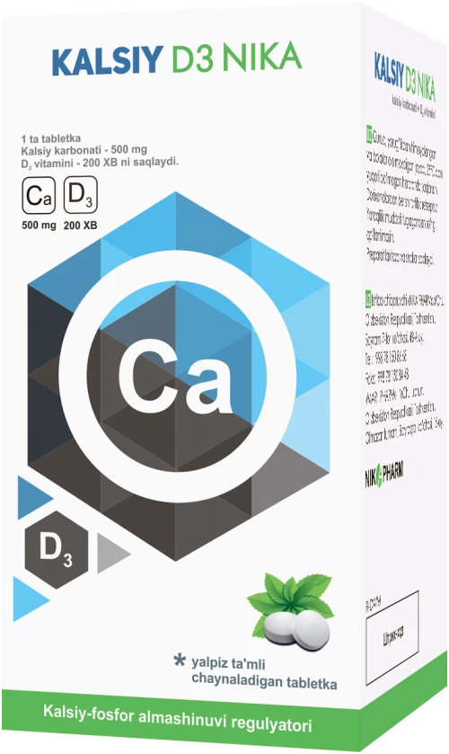 KALSIY D3 NIKA tabletkalari so vkusom myati N30