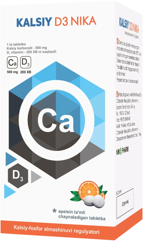 KALSIY D3 NIKA tabletkalari so vkusom apelsina N30